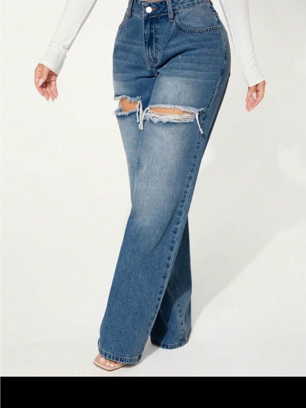 High-Waist Distressed Wide-Leg Jeans - Blue